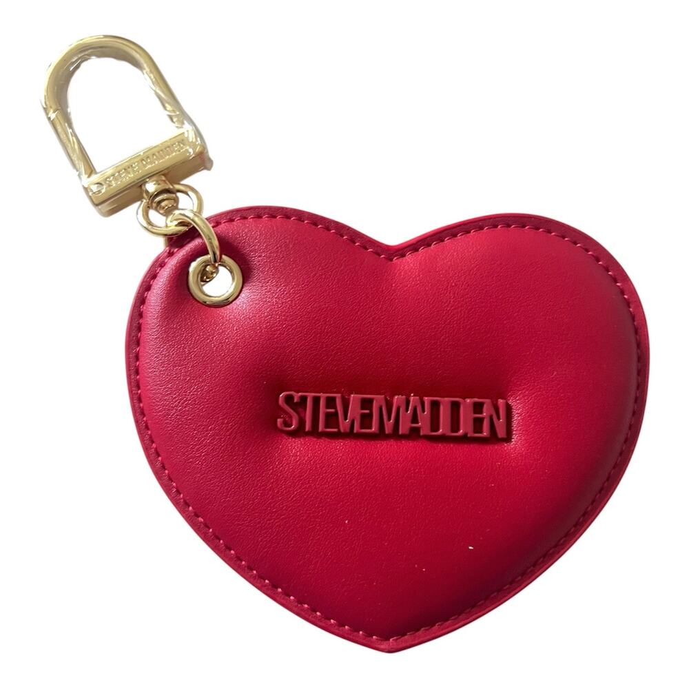 Steve Madden Bag Charm Keychain Big Red Heart Mirror Gold Chain NEW Coquette Y2K